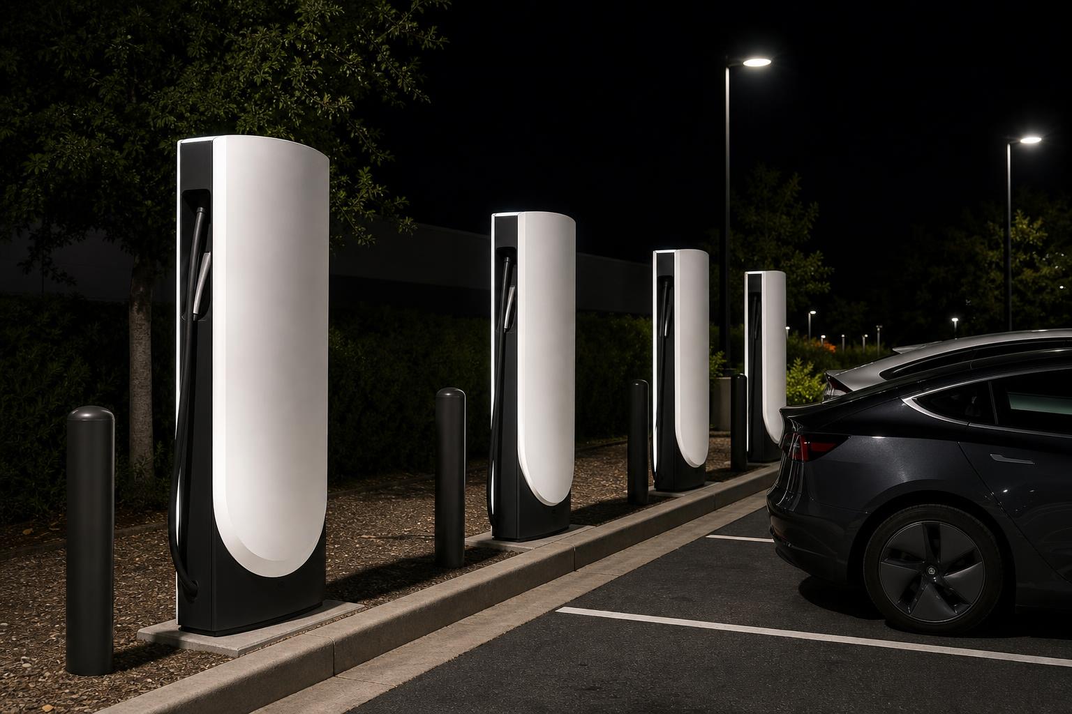 DC fast charging station at night